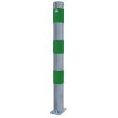 Barrier bollard | as e-charging station protection |  89 mm | hot-dip galvanized with 3 green reflective strips foil type RA1/A | To be fixed by plugs
